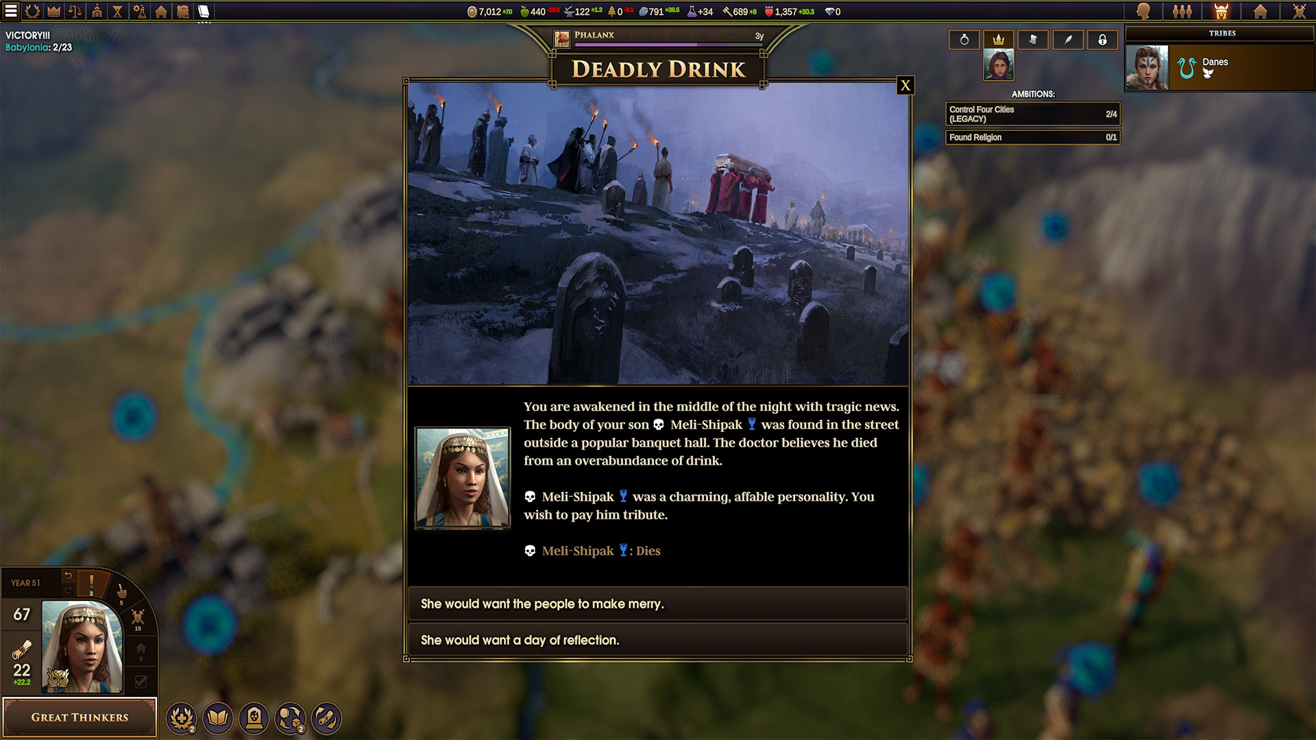 La gestion des différents personnages (époux, héritiers, rivaux...) et les événements qui vont avec s'inspirent clairement de Crusader Kings 2. Cela reste encore basique, mais l'intention est là.